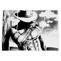 Masculine Cool Cowboy Bodybuilder Charcoal Zeichne