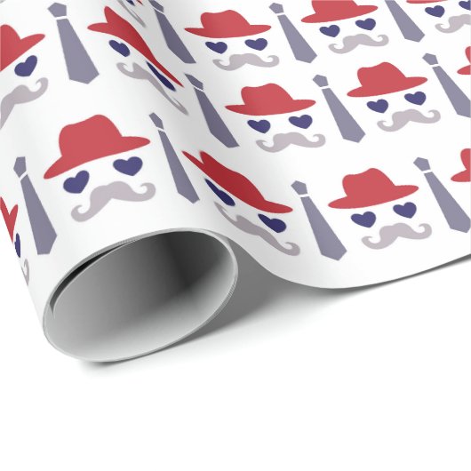 Masculine Dapper Hat Krawatte Mustache Vathers Day Geschenkpapier (Rolleneckpunkt)