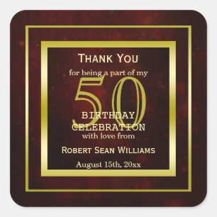 Masculine Double Gold Frame 50. Geburtstag Quadratischer Aufkleber