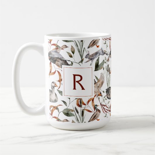 Masculine Duck Hunter Fall Foliage Monogramm Kaffe Kaffeetasse (Links)