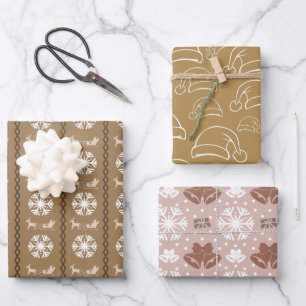Masculine Elegance Braun Weihnachtsmuster Geschenkpapier Set