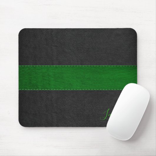Masculine Green & Black Leather Monogram Mousepad (Mit Mouse)