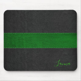 Masculine Green & Black Leather Monogram Mousepad
