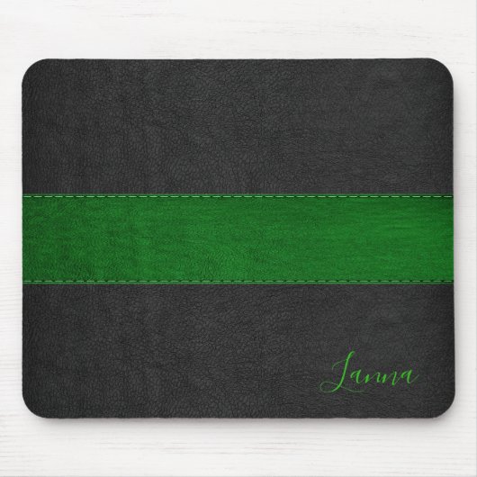 Masculine Green & Black Leather Monogram Mousepad (Vorne)