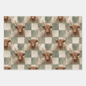 Masculine Grey Blue Checkered Highland Cow Geschenkpapier Set (Vorderseite 3)