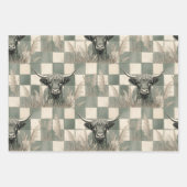 Masculine Grey Blue Checkered Highland Cow Geschenkpapier Set (Vorderseite)