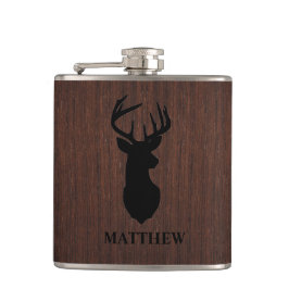 Masculine Hunter Buck Deer Design Name Monogram Flachmann
