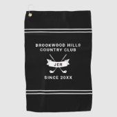 Masculine Modern Monogram Black White Golfer Clubs Golfhandtuch (Vorderseite)