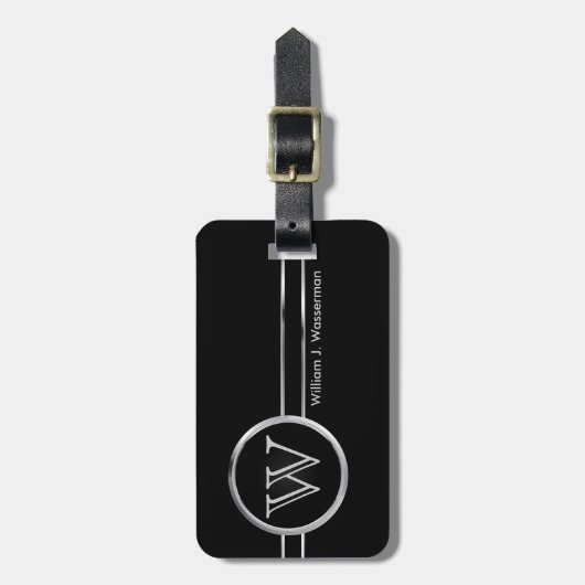 Masculine Monogram Black & Silver Style Gepäckanhänger (Vorderseite vertikal)