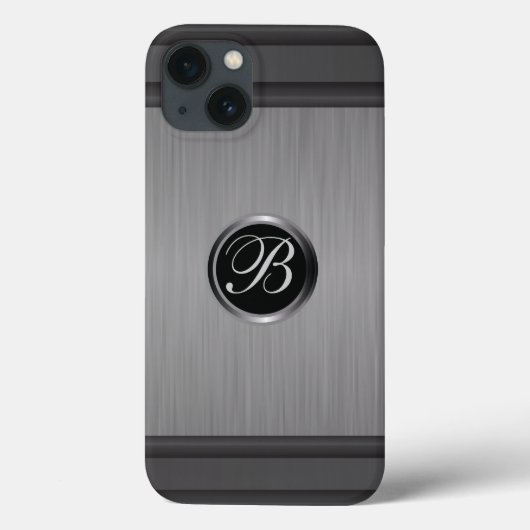 Masculine Monogram Black Steel Metallic Look Case-Mate iPhone Hülle (Rückseite)
