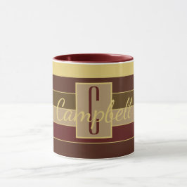 MASCULINE MONOGRAM BROWN MAROON YELLOW STRIPE TASSE