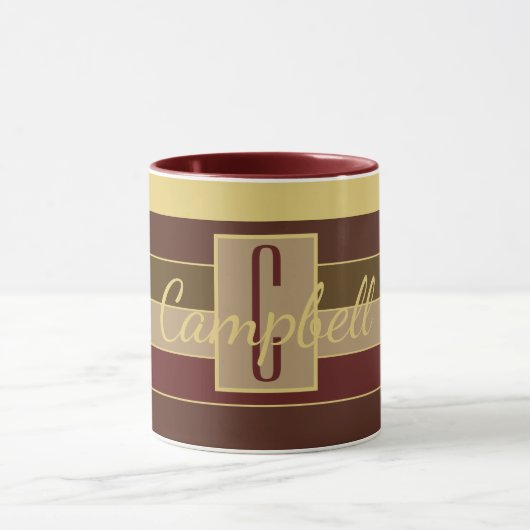 MASCULINE MONOGRAM BROWN MAROON YELLOW STRIPE TASSE (Zentrum)