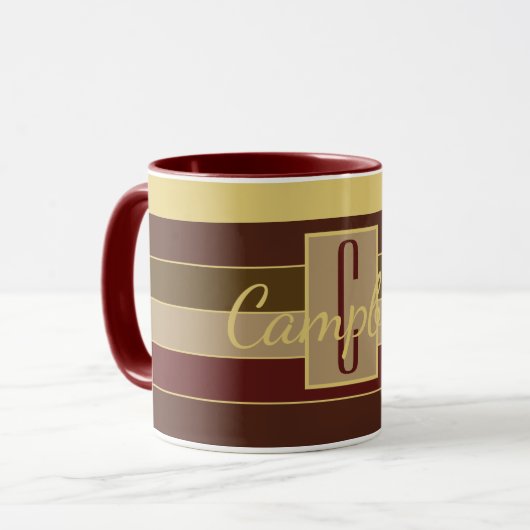MASCULINE MONOGRAM BROWN MAROON YELLOW STRIPE TASSE (Vorderseite Links)