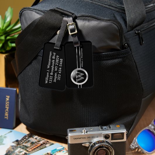 Masculine Monogram Führungskraft Black Style Gepäckanhänger (Vorderseite & Rückseite)