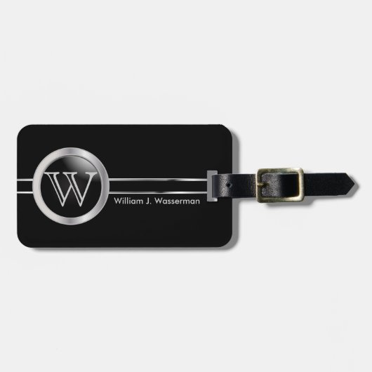 Masculine Monogram Führungskraft Black Style Gepäckanhänger (Vorderseite horizontal)