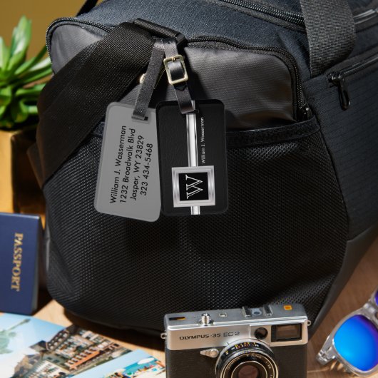 Masculine Monogram Führungskraft Style - Black Lea Gepäckanhänger (Vorderseite & Rückseite)