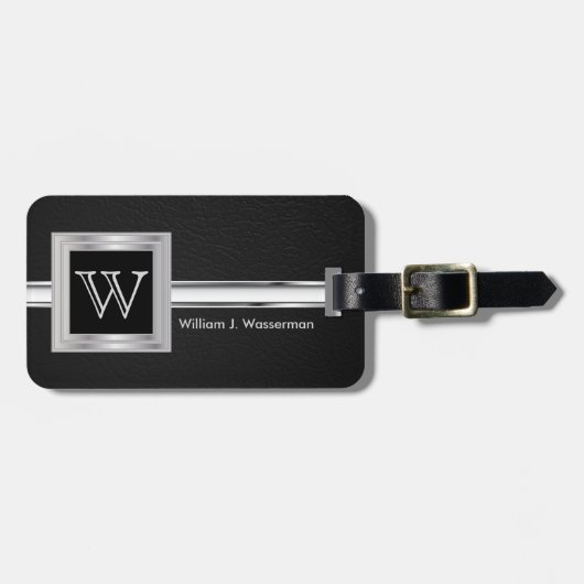 Masculine Monogram Führungskraft Style - Black Lea Gepäckanhänger (Vorderseite horizontal)