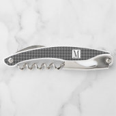 Masculine Monogram Hahnentrittmuster Schwarzes Gra Kellnermesser (Rückseite)