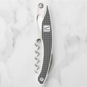 Masculine Monogram Hahnentrittmuster Schwarzes Gra Kellnermesser (Vorderseite)