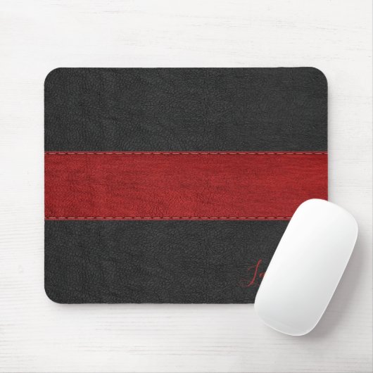 Masculine, rot und schwarz Leder, Monogramm-Maus-P Mousepad (Mit Mouse)