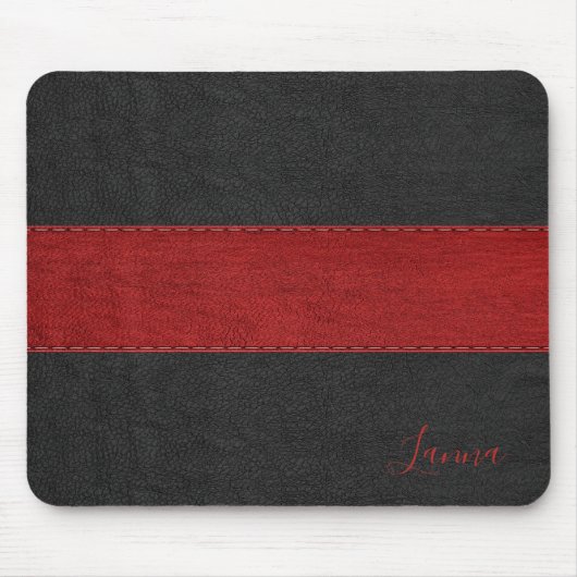 Masculine, rot und schwarz Leder, Monogramm-Maus-P Mousepad (Vorne)