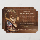 Masculine Rustic Cowboy Hat Boots Wood Western Einladung (Vorne/Hinten)