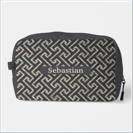 Masculine Schwarz Beige Maze Pattern Waschbeutel