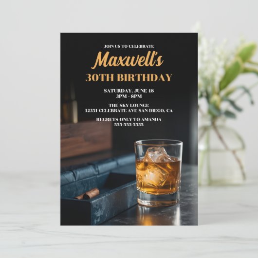 Masculine Whiskey & Cigar Night | Gentlemen’s Part Einladung (Stehend Vorderseite)