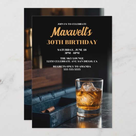 Masculine Whiskey & Cigar Night | Gentlemen’s Part Einladung (Vorne/Hinten)