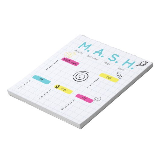 MASH Game, 90er Gastgeschenk Notizblock (Rotiert)