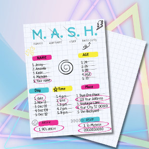 MASH Game, Party Einladung der 90er
