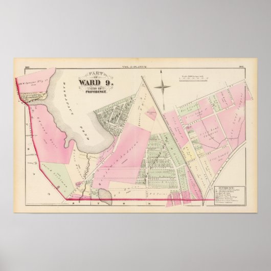 Mashapaug Pond und Cranston Atlas Karte Poster (Vorne)