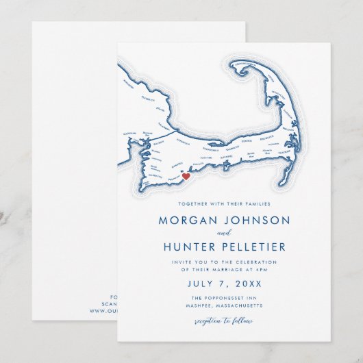 Mashpee Cape Cod Navy Minimalistische Hochzeit Einladung (Vorne/Hinten)