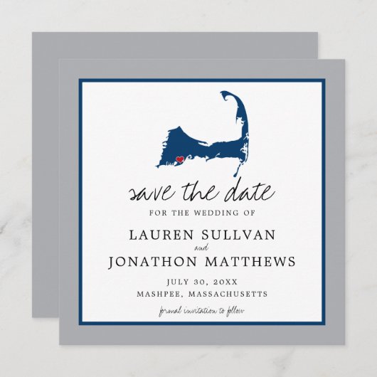 Mashpee Cape Cod Wedding Moveable Heart Save The Date (Vorne/Hinten)