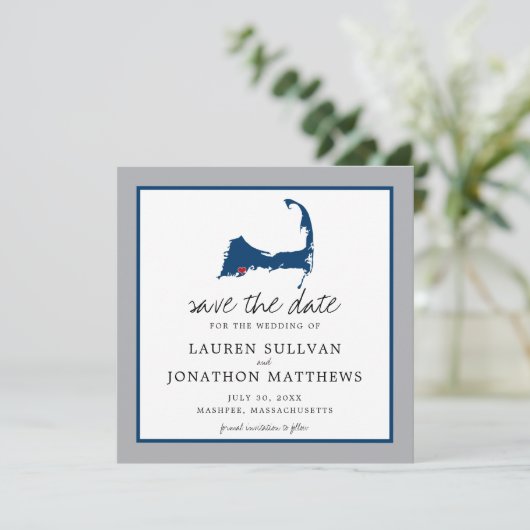 Mashpee Cape Cod Wedding Moveable Heart Save The Date (Stehend Vorderseite)