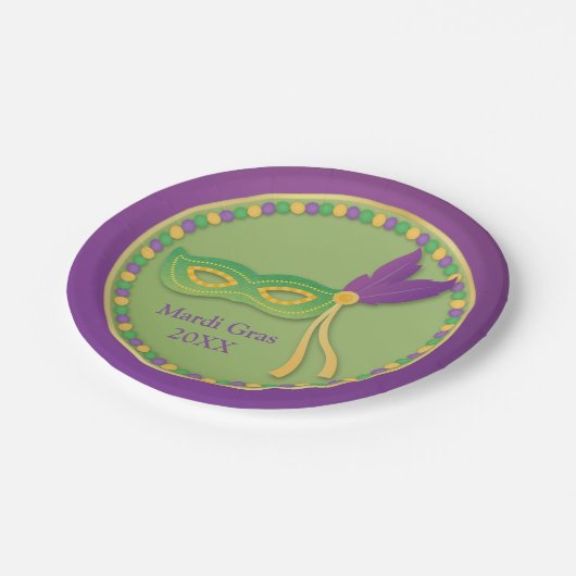 Mask and Beads Mardi Gras Party Supplies Pappteller (Schrägansicht)