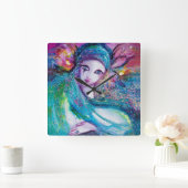 MASK IN BLUE / Venetian Masquerade Ball,teal Quadratische Wanduhr (Zuhause)