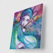 MASK IN BLUE / Venetian Masquerade Ball,teal Quadratische Wanduhr (Winkel)