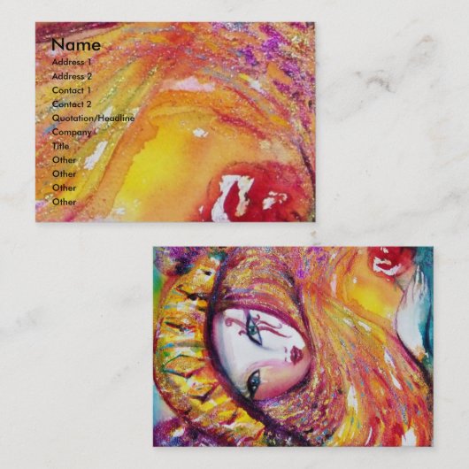 MASK IN GELB MIT ROTE ROSE Schönheit bilden Künstl Visitenkarte (Vorne/Hinten)