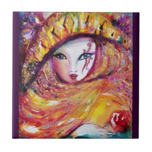 MASK IN GELBEN / Venezianischer Maskenball, Lila Fliese