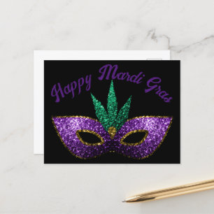 Mask Lila Green Glitzern Happy Mardi Gras Postkarte
