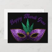 Mask Lila Green Glitzern Happy Mardi Gras Postkarte (Vorne/Hinten)