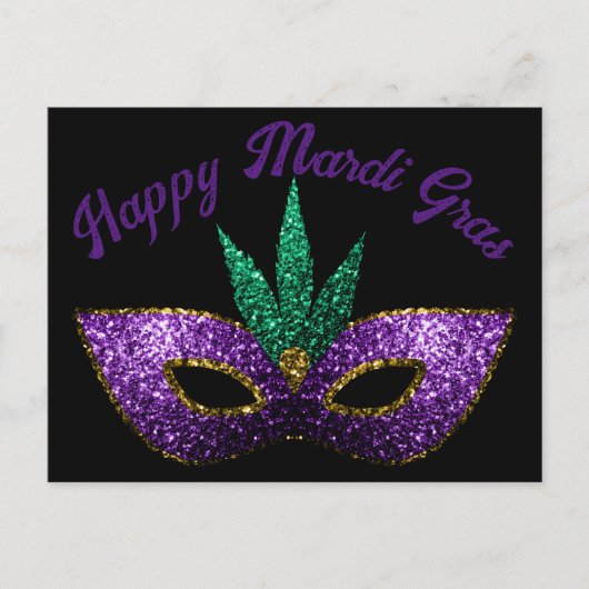 Mask Lila Green Glitzern Happy Mardi Gras Postkarte (Vorderseite)