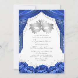 Mask Masquerade Royal Blue Quinceanera Einladung