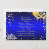 Mask Tiara Masquerade Quinceanera Gold Blue Einladung (Rückseite)