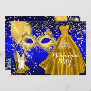 Mask Tiara Masquerade Quinceanera Gold Blue Einladung