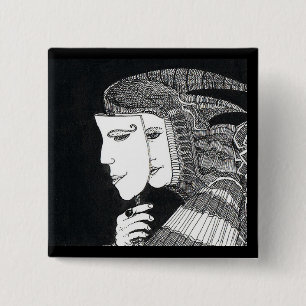 Maske 15 cm quadratisches Abzeichen Button