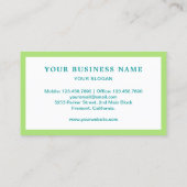 Maske aus grünem handgefertigtem Tuch Visitenkarte (Rückseite)