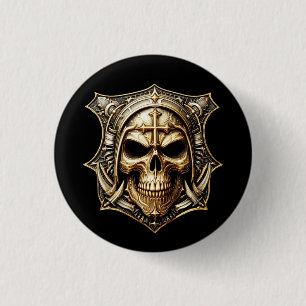 Maske Deathmetal Totenkopf Gold Schild Button