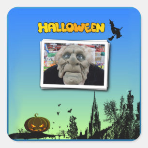 Maske des alten Mannes, Fliegerwitze und Kürbislat Quadratischer Aufkleber